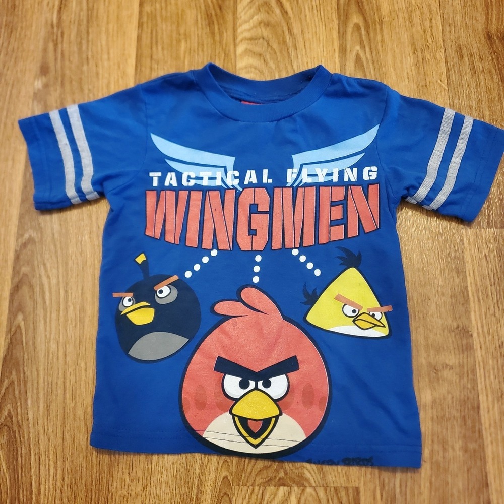 Angry Birds Shirt Kids Size‎ 4 Blue Tactical Flying Wingmen Short Sleeve Graphic